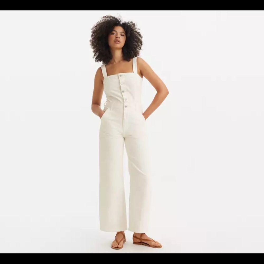 DREA JUMPSUIT - Levi’s White Denim Jean Button Front Jumpsuit